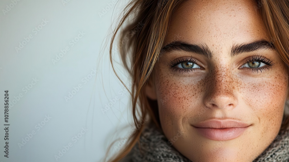 Naklejka premium Closeup of a woman s soft, glowing skin, ageless beauty, timeless and natural grace
