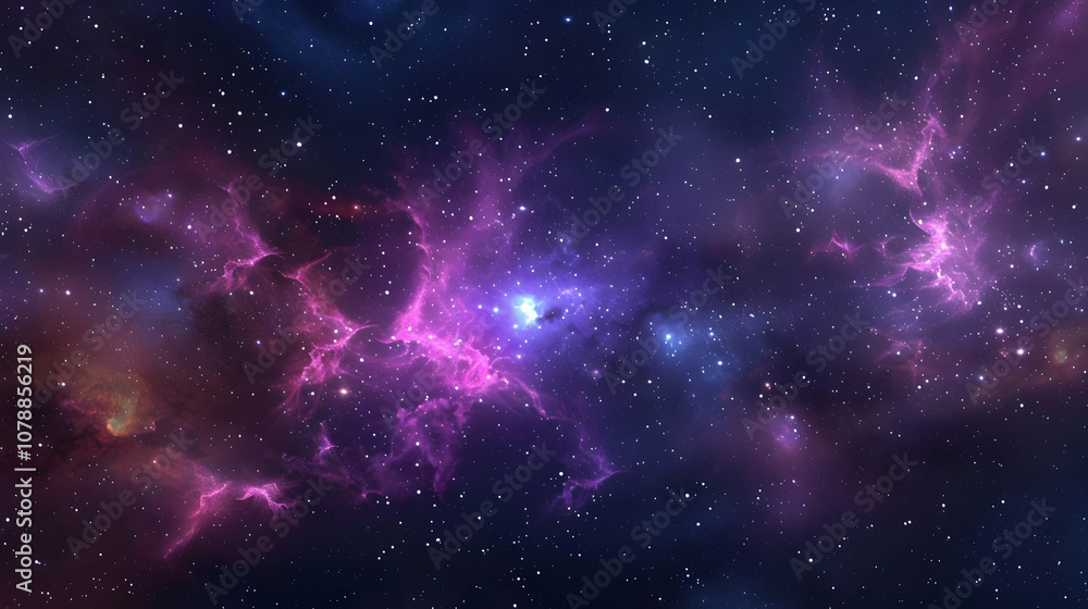 Naklejka premium A Cosmic Dance of Nebulae and Stars in the Vast Expanse of Space, with Vivid Colors and Interstellar Dust