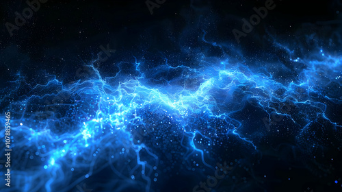 Abstract Blue Glowing Energy Lines, Digital Art with a Dark Background, Dynamic and Energetic Illustration with a 3D Effect, Intricate and Delicate Texture for Background Design