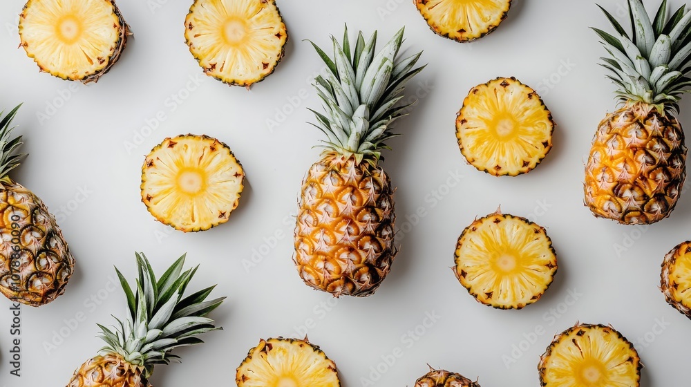 Freshly Cut Pineapple Rings on White Background Freshly Cut Pineapple Rings on White Background