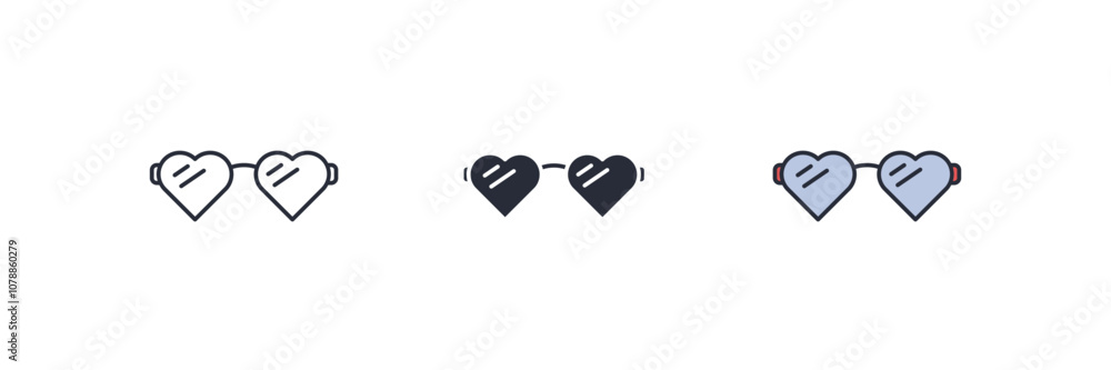 Heart sunglasses icon. Heart sunglasses Symbol sign for mobile concept and web design. Vector icon, Logo illustration, Vector graphics Heart sunglasses icon. Heart sunglasses Symbol sign for mobile concept and web design. Vector icon, Logo illustration, Vector graphics