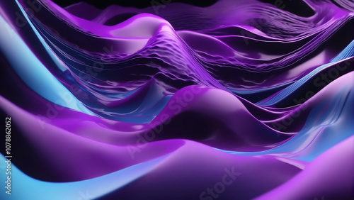 3d abstract purple blue waves background, generative AI