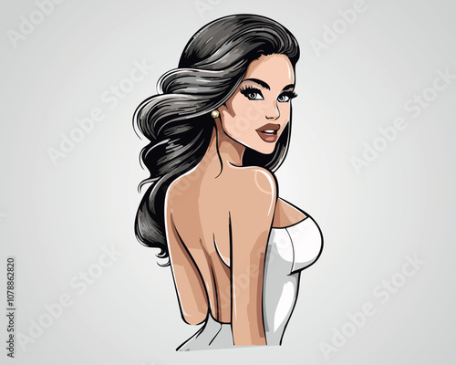 Attractive Woman in Lingerie Vector Illustration