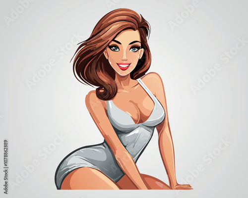 Attractive Woman in Lingerie Vector Illustration