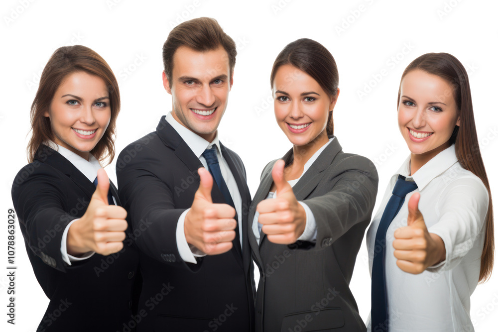 Group of three smiling business individuals standing together in a contemporary office, each giving a thumbs up gesture to convey thank you and success Group of three smiling business individuals standing together in a contemporary office, each giving a thumbs up gesture to convey thank you and success