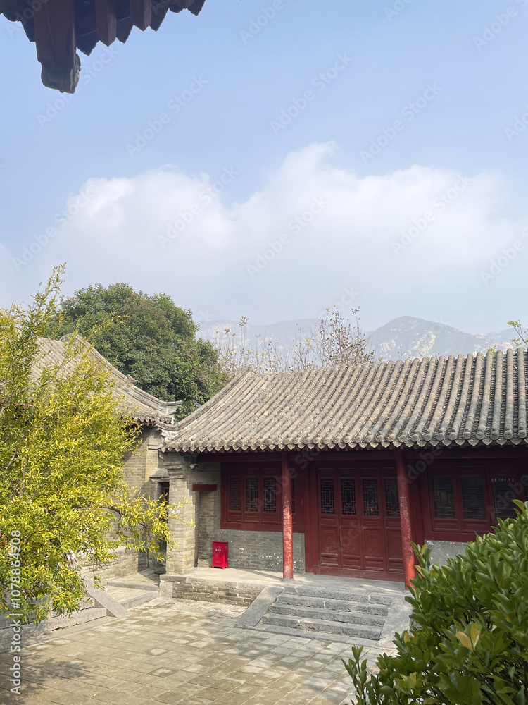 Denfeng, China - October 28, 2024 Songyang Academy, Traditional Chinese Garden with Circular Brick Denfeng, China - October 28, 2024 Songyang Academy, Traditional Chinese Garden with Circular Brick