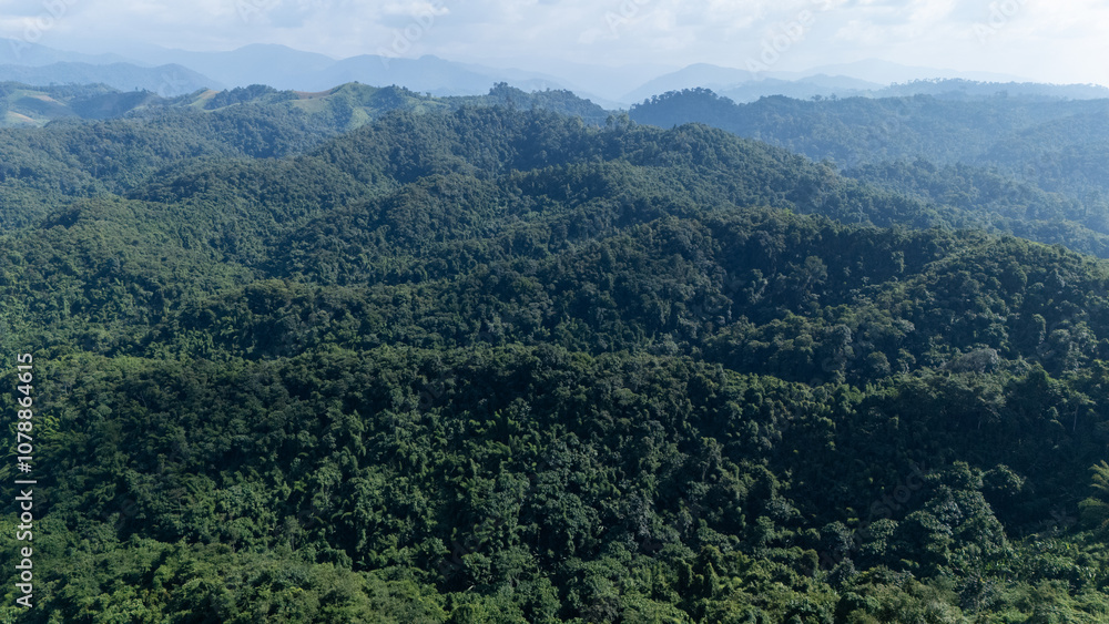 Aerial view highway Drone flying above winding road during sunlight, Winding asphalt road through tropical rainforest. countryside landscape. Landmark tourist attractions in Nan Province, Thailand. Aerial view highway Drone flying above winding road during sunlight, Winding asphalt road through tropical rainforest. countryside landscape. Landmark tourist attractions in Nan Province, Thailand.