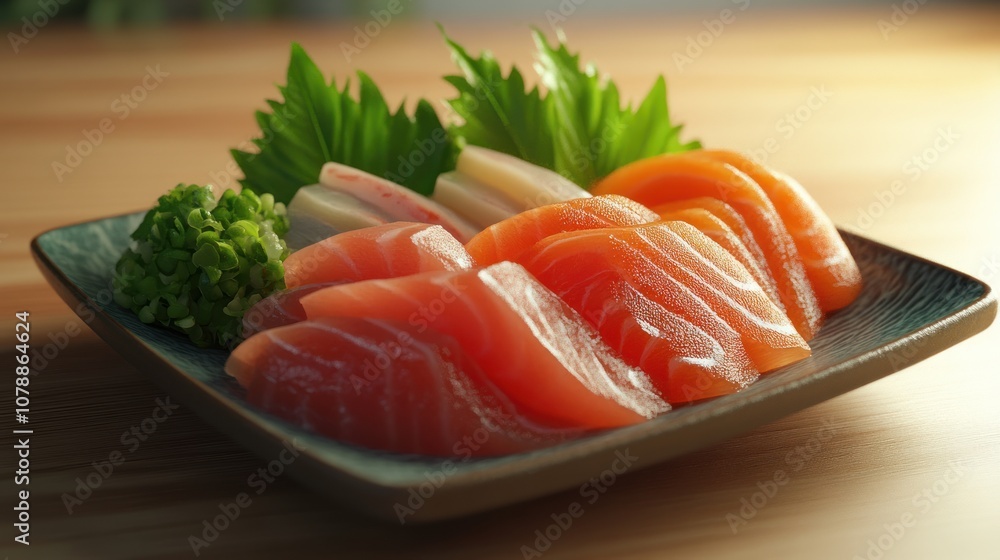Freshly Sliced Salmon Sashimi on a Plate Freshly Sliced Salmon Sashimi on a Plate