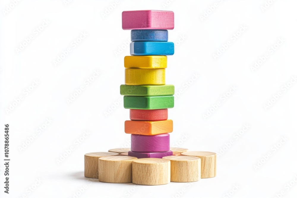 Colorful Wooden Blocks Tower on White Background Colorful Wooden Blocks Tower on White Background