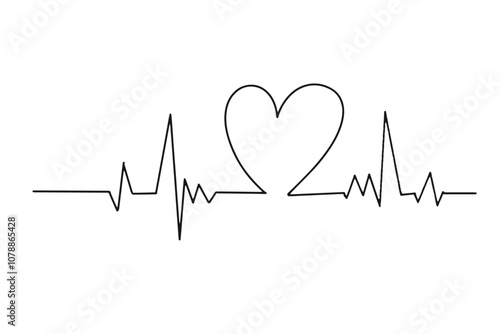 Hand-drawn vector illustration of a heartbeat line integrated into the rhythm and a heart