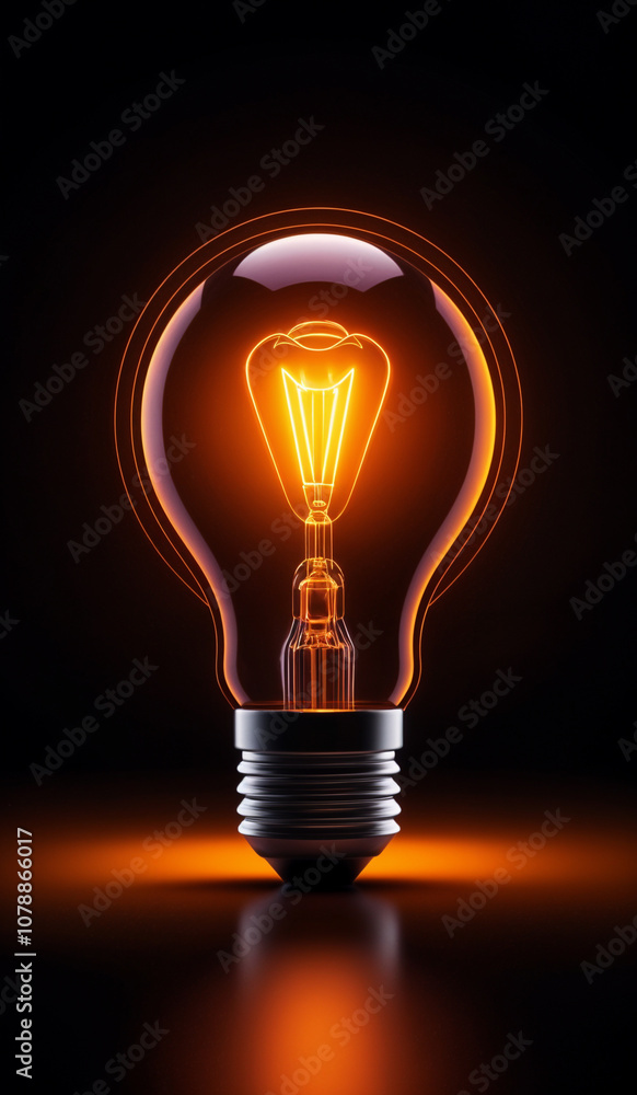 Orange holographic glowing lightbulb with copy space. Orange holographic glowing lightbulb with copy space.