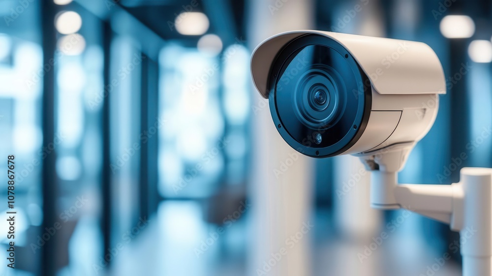 Sleek office space with motiondetecting CCTV cameras, realtime alerts sent to the control room, minimalistic design, soft evening glow Sleek office space with motiondetecting CCTV cameras, realtime alerts sent to the control room, minimalistic design, soft evening glow