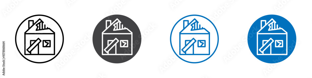 Ταπετσαρία Derelict house icon Logo sign in thin line outline