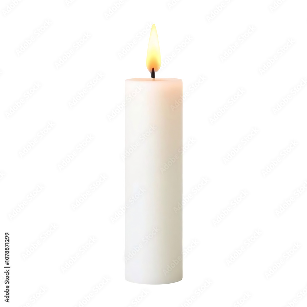 White Pillar Candle with Flame White Pillar Candle with Flame