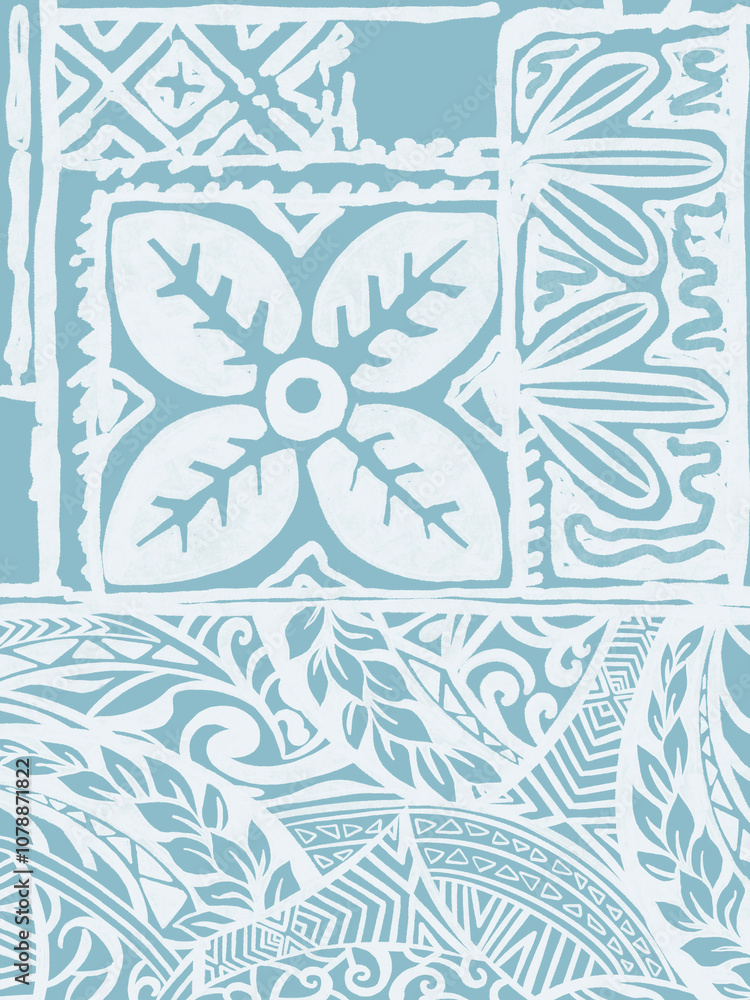 Obraz premium Hawaiian tribal exotic fabric and Polynesian tapa cloth patchwork abstract