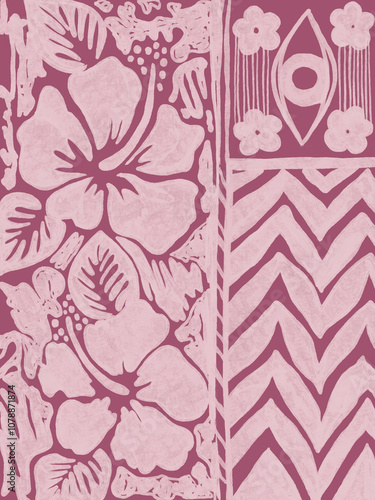 Foto Hawaiian tribal exotic fabric and Polynesian tapa cloth patchwork abstract
