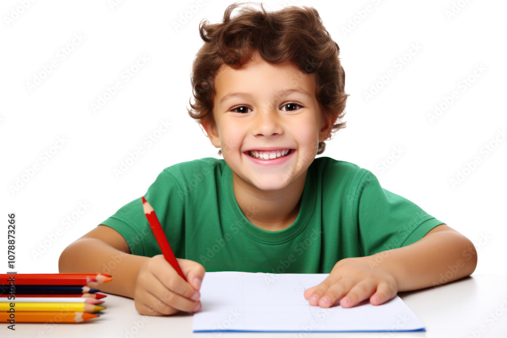 A happy young girl holding a completed homework sheet with a satisfied grin, isolated on white background A happy young girl holding a completed homework sheet with a satisfied grin, isolated on white background