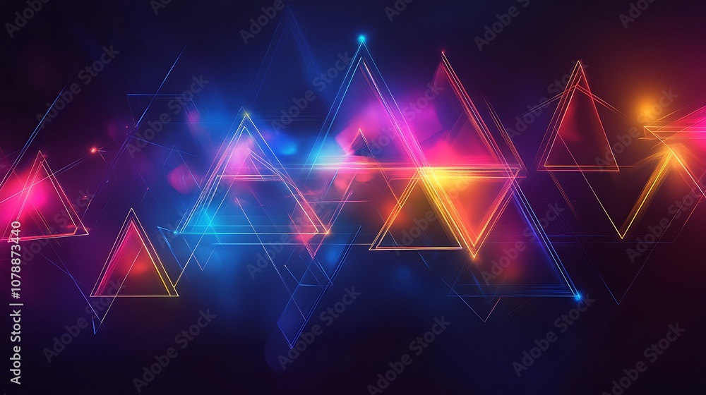 Digital glowing triangles forming dynamic patterns with neon glow effects. Digital glowing triangles forming dynamic patterns with neon glow effects.