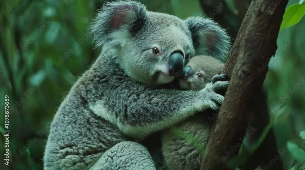 Fototapeta premium Koala Mother and Baby Joey in a Tree