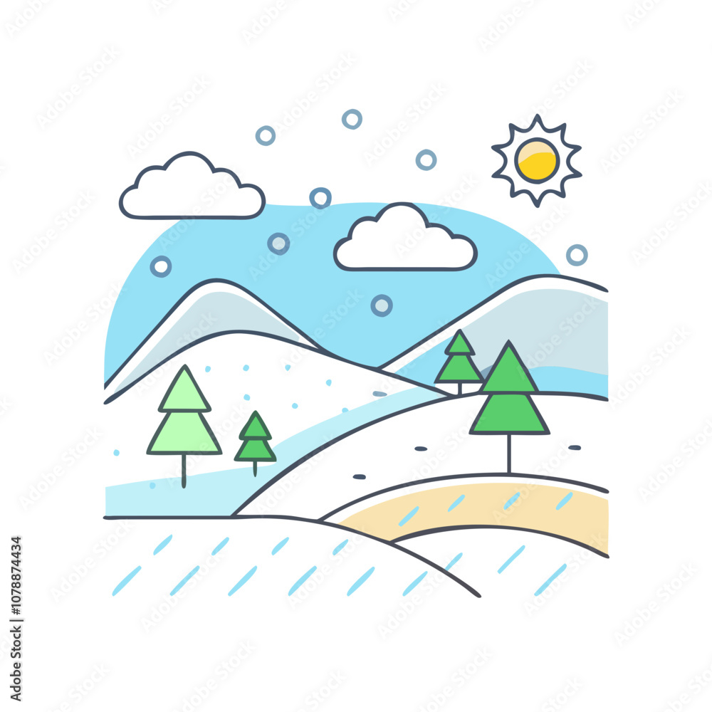 snowy field vector art, flat illustration snowy field icon snowy field vector art, flat illustration snowy field icon