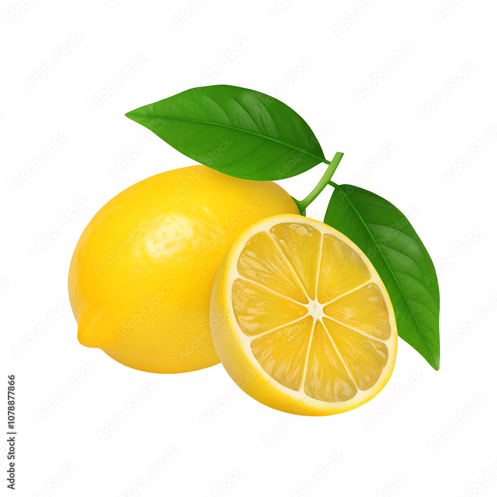 lemon with slice and green leaves isolated on white background. clipping path
lemon with slice and green leaves isolated on white background. clipping path