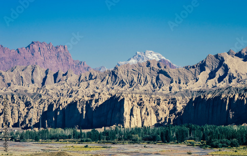 Beautiful scenic mountain range landscape of Tianshan Mountain Range in autumn at Kuche, Xinjiang, China photo