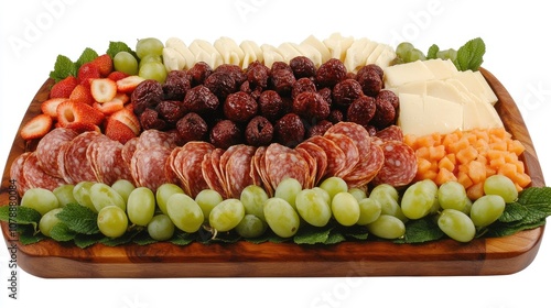 Colorful and Gourmet Charcuterie Board Featuring Fresh Fruits, Assorted Cheeses, Salami, and Nuts Perfect for Entertaining Guests at Parties and Gatherings photo