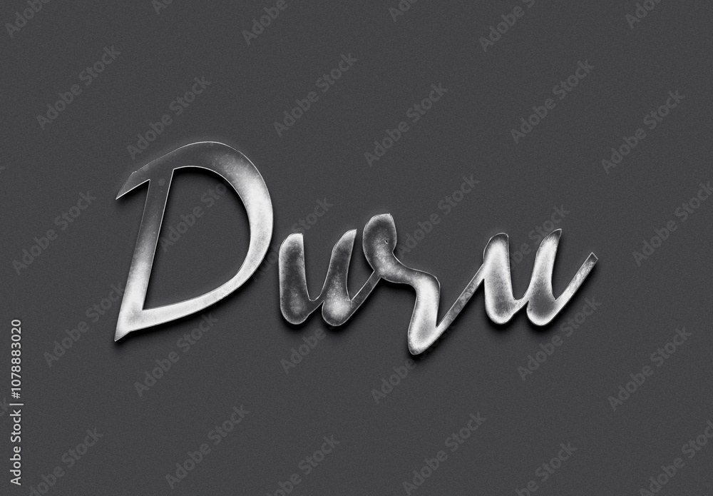 Chrome metal 3D Turkish name design of Duru on grey background. Chrome metal 3D Turkish name design of Duru on grey background.