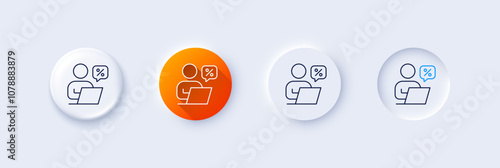 Online discounts line icon. Neumorphic, Orange gradient, 3d pin buttons. Sale offer sign. Promotion price symbol. Line icons. Neumorphic buttons with outline signs. Vector