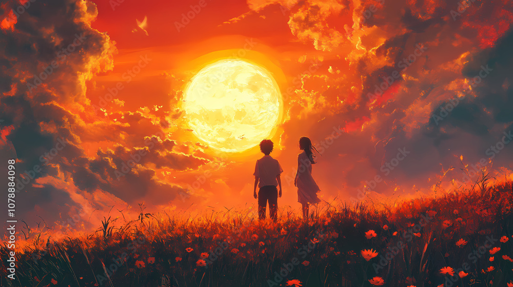Fototapeta premium Vibrant Anime Sunshine Scene with Natural Beauty