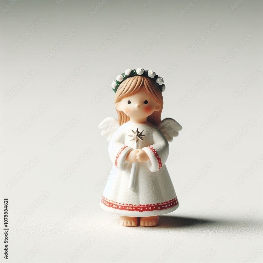 Fototapeta premium A small statue of a girl Santa Lucia for the holiday celebrated on December 13th in honor of Saint Lucia of Syracuse. AI generated.