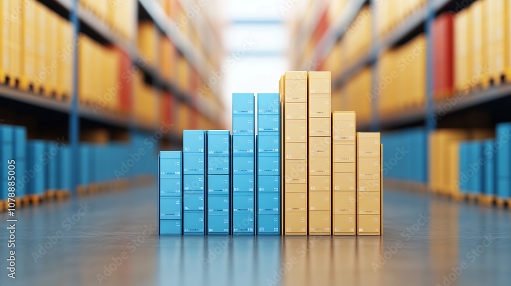 Inventory Management Analytics Dashboard with 3D Bar Chart and Warehouse Icons Inventory Management Analytics Dashboard with 3D Bar Chart and Warehouse Icons