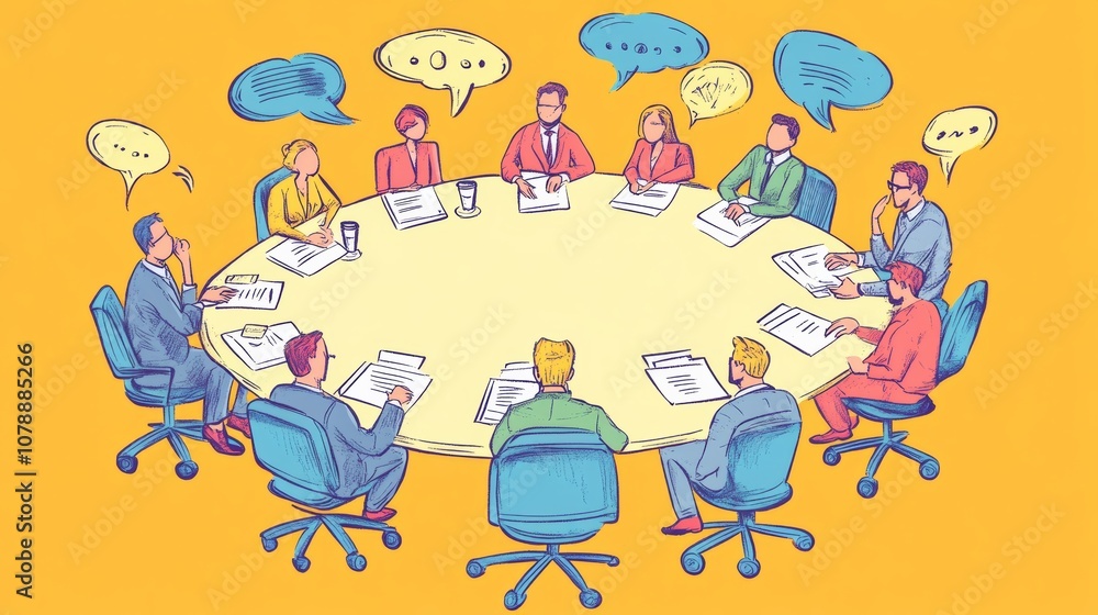 Fototapeta premium Top view of business people discuss idea while marketing team joining meeting.
