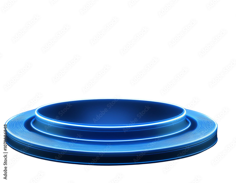 A modern blue podium with glowing edges, perfect for showcasing products or presentations. A modern blue podium with glowing edges, perfect for showcasing products or presentations.