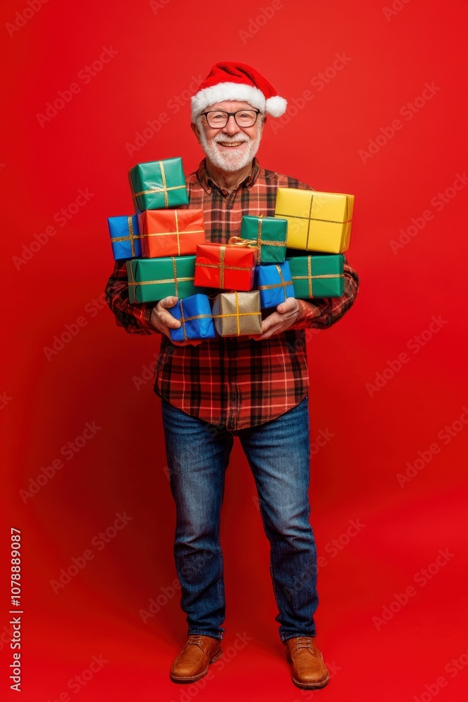 Happy senior man with gift box in holiday season. Happy senior man with gift box in holiday season.