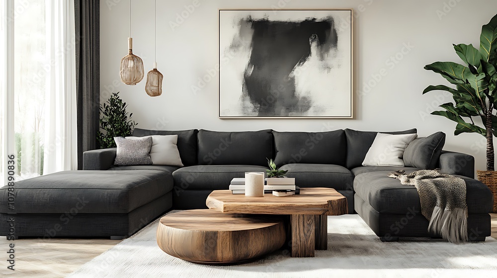 Beautiful Modern Living room Interior with furniture's ,mockup frame , posters, wall -3d Rendering Beautiful Modern Living room Interior with furniture's ,mockup frame , posters, wall -3d Rendering