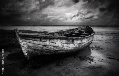 Grainy texture adds depth to the monochrome palette.
