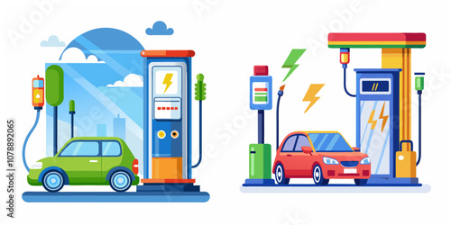 Electric car charging station on white background
