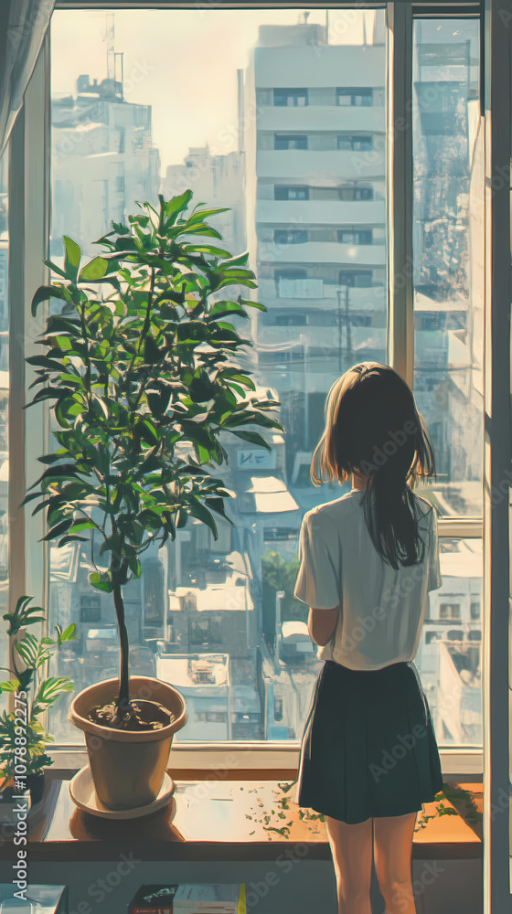 Beautiful Anime Manga Image: Plant by the Window with Nostalgia Beautiful Anime Manga Image: Plant by the Window with Nostalgia
