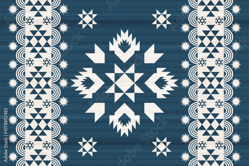 Navajo tribal Blue seamless pattern. Native American ornament. Ethnic South Western decor style. Boho geometric ornament. Vector seamless pattern. Mexican blanket, rug. Woven carpet illustration