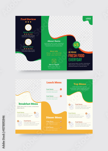 Restaurant trifold brochure design, Fast food menu template