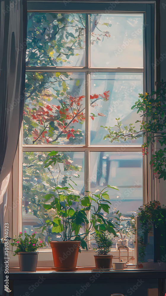 Nostalgic Anime Manga Art: Plant by the Window Illustration Nostalgic Anime Manga Art: Plant by the Window Illustration