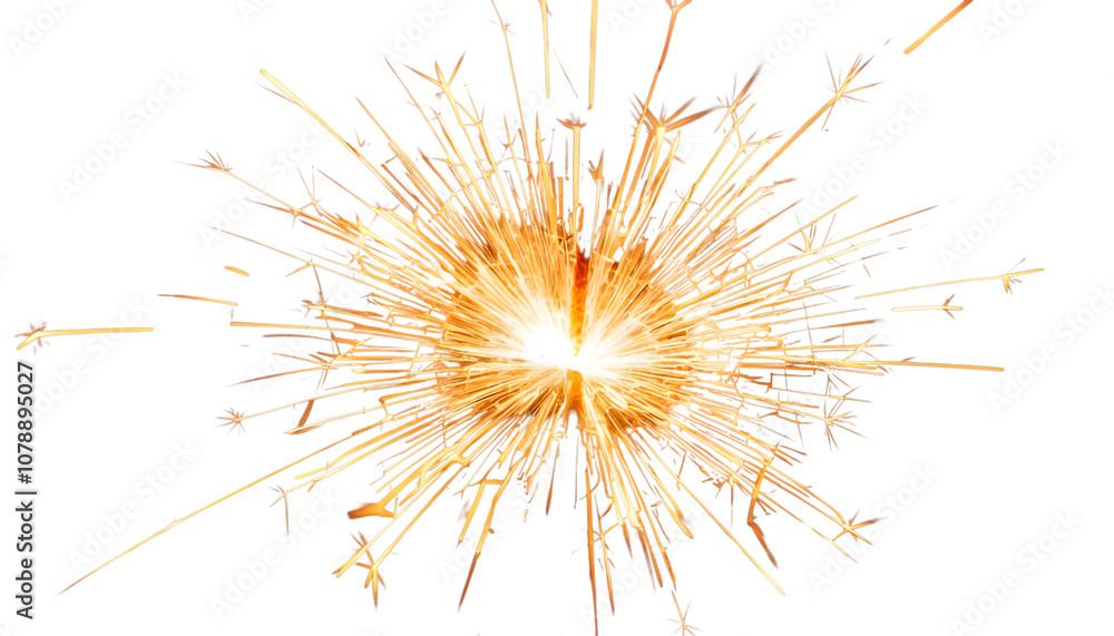 Fototapeta premium Bright and Glowing Sparkler with Radiant Sparks Emanating in All Directions Against a Dark Background, Perfect for Celebrations and Festive Occasions