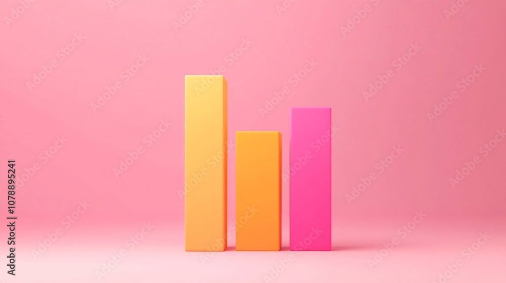 Minimalist 3D Bar Chart Icon on Plain Pink and Orange Background with Empty Surrounding Space Minimalist 3D Bar Chart Icon on Plain Pink and Orange Background with Empty Surrounding Space