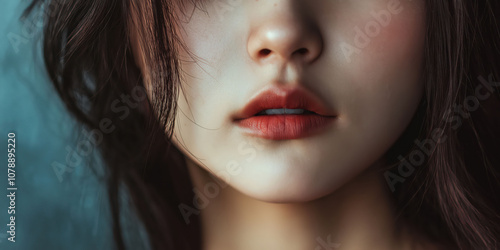 Close-up of woman's lips with soft lighting and natural beauty