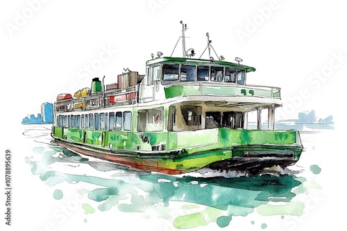 Watercolor drawing picture of Victoria Harbour at Hong Kong.
