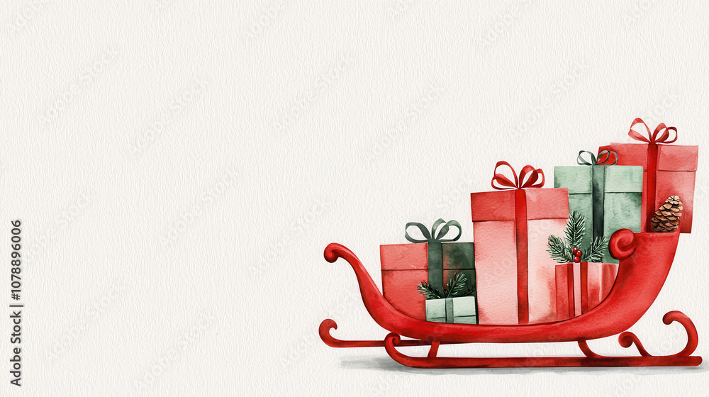 Obraz premium Festive red sleigh with beautifully wrapped gifts, perfect for holiday cheer