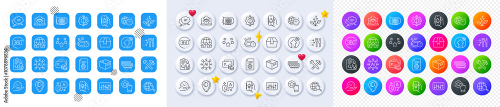 Food delivery, Web search and Gpu line icons. Square, Gradient, Pin 3d buttons. AI, QA and map pin icons. Pack of Technical documentation, Safe time, Office box icon. Vector Food delivery, Web search and Gpu line icons. Square, Gradient, Pin 3d buttons. AI, QA and map pin icons. Pack of Technical documentation, Safe time, Office box icon. Vector