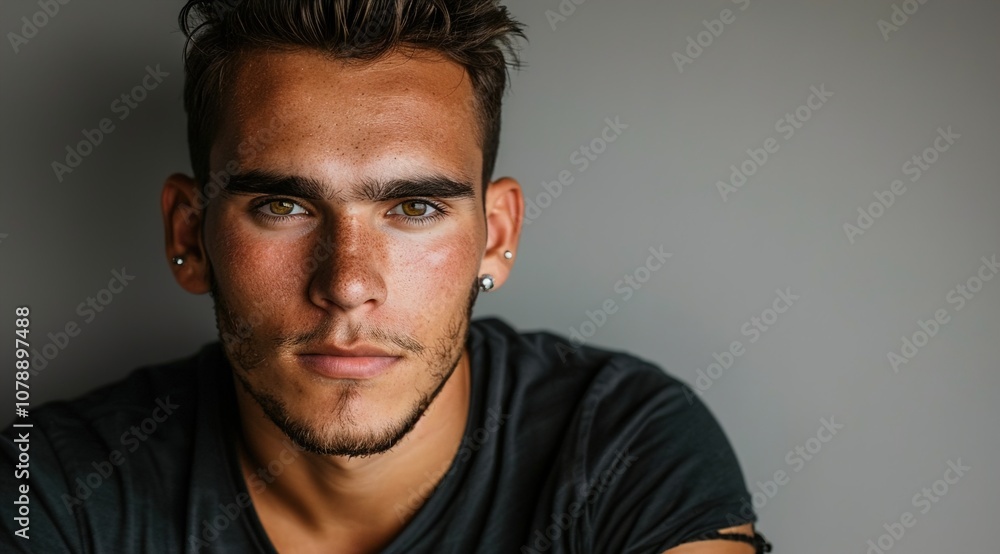Fototapeta premium an attractive and self-assured young man poses against a gray background