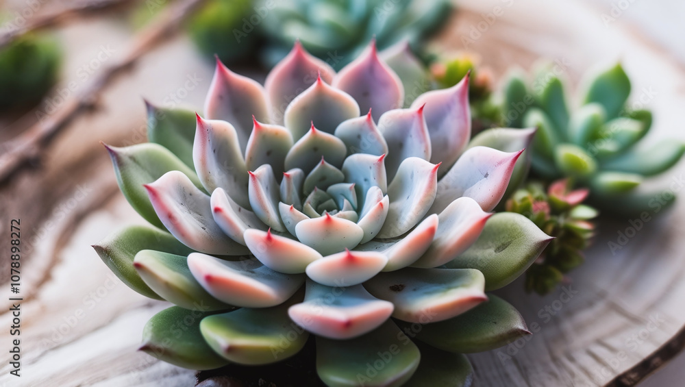 Echeveria succulent flower plant macro close-up, delicate green and pink leaves, botanical organic beauty Echeveria succulent flower plant macro close-up, delicate green and pink leaves, botanical organic beauty